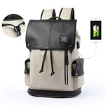 Anti-theft Waterproof Faux Leather Travel Backpack with USB Port for Men